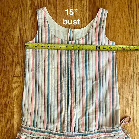 Vintage 80s 90s Laura Ashley Pastel Striped Dropwaist Sleeveless Dress Size 6 - Picture 7 of 12